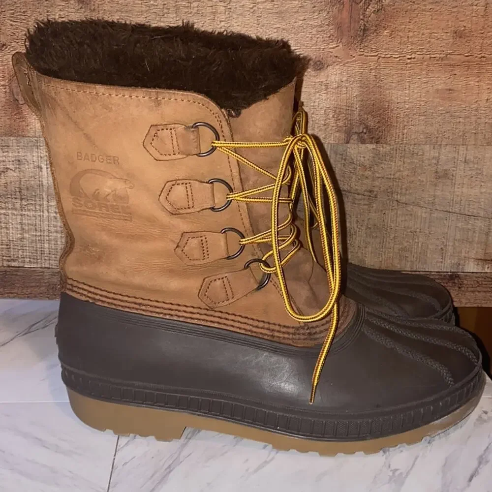 Sorel Badger Men's Leather Wool Winter Snow Boots Size 10